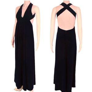 Jill Stuart Violet Cross Back Formal Dress Gown Size 0 Navy Blue Cut Out